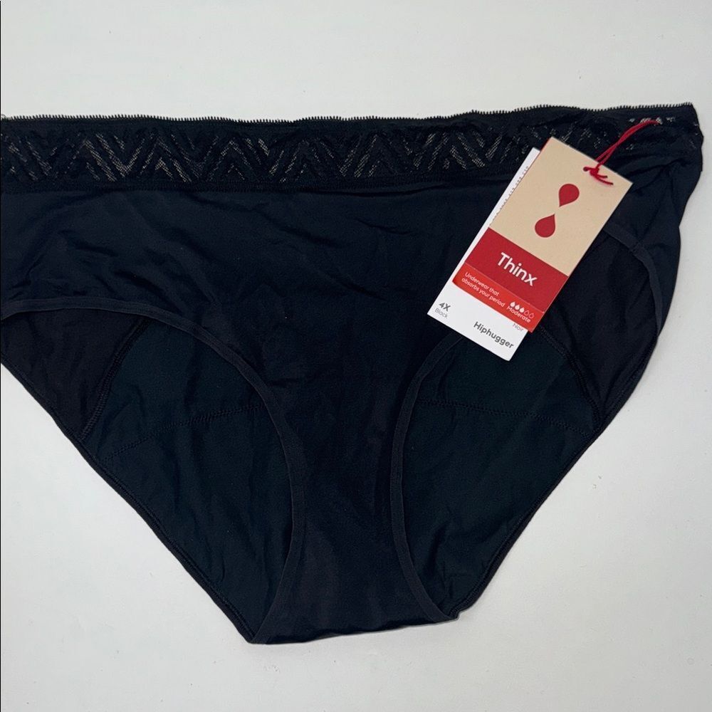 🔥Thinx Black Cheeky with Lace Detail Sz 4X hiphugger New